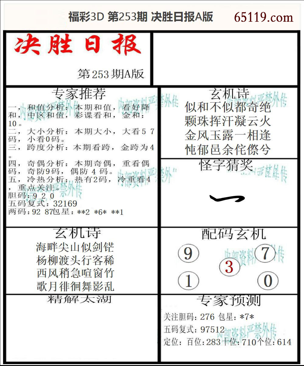 福彩3D决胜日报A版