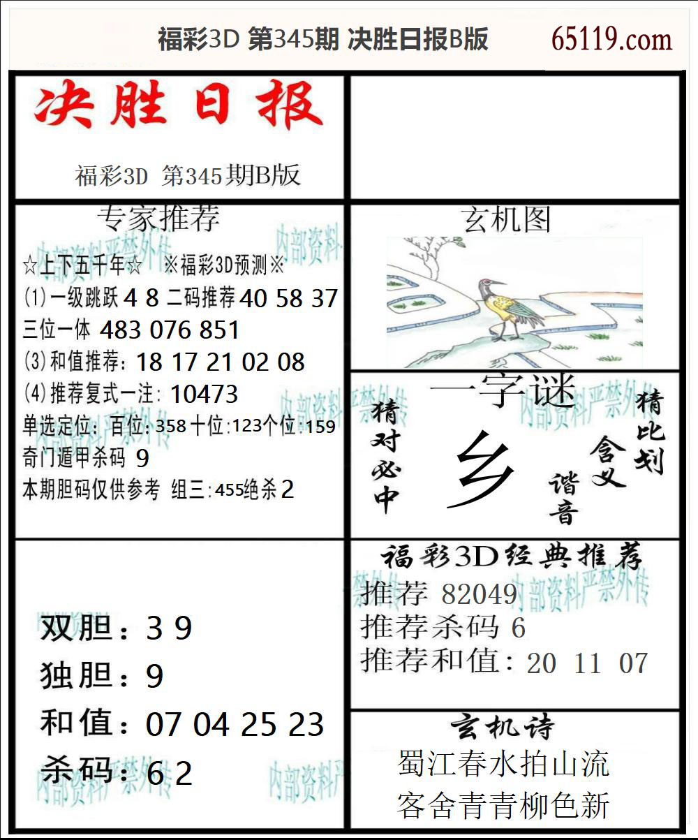 福彩3D决胜日报B版